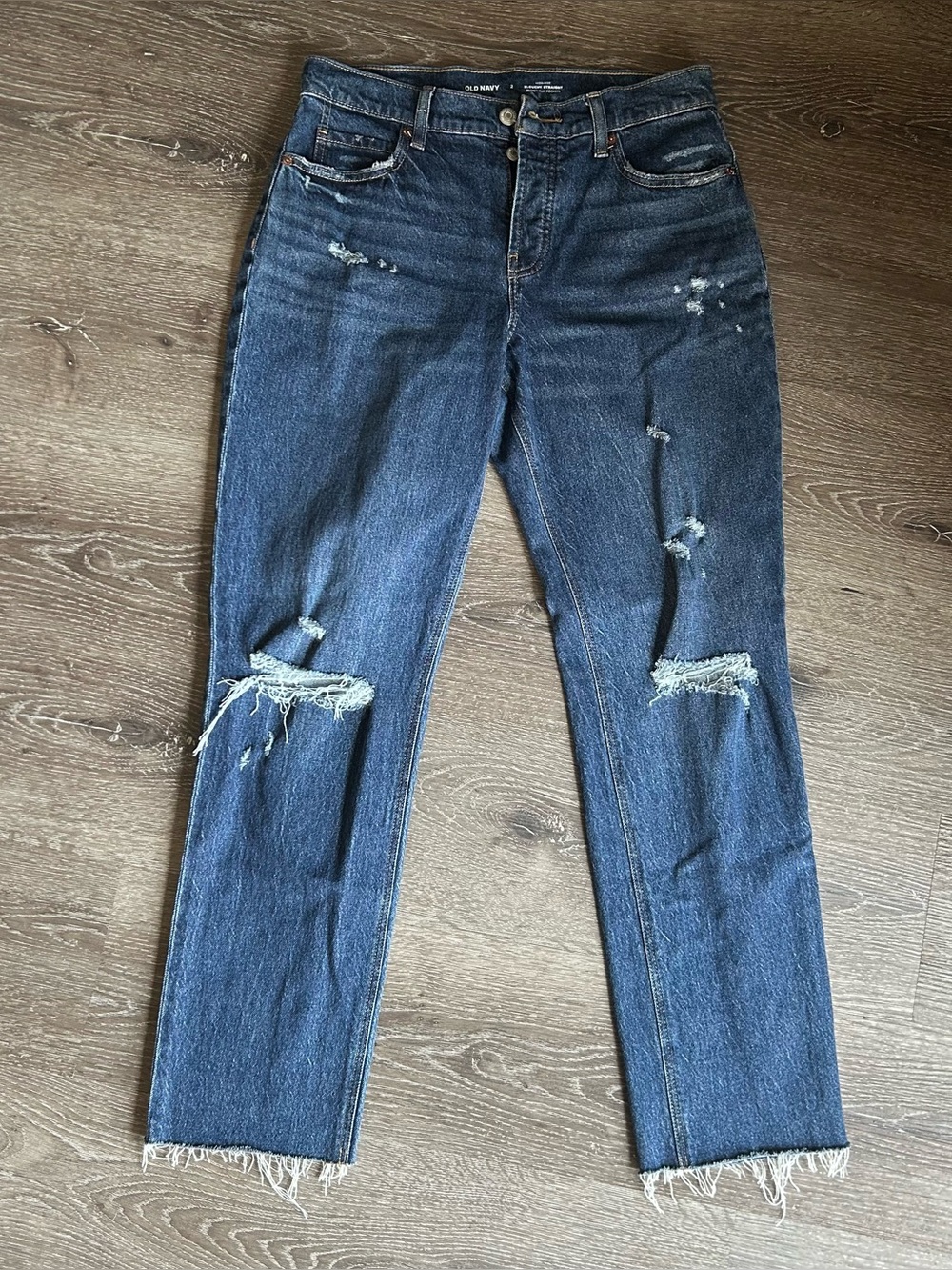 NWOT 2 Old Navy Distressed High Rise Slouchy Straight Button Fly Denim Jeans